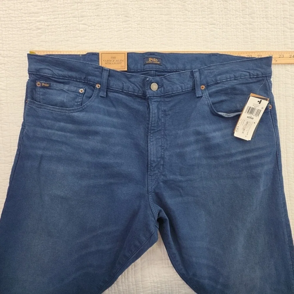 Polo Ralph Lauren Varick‎ Slim Straight Jeans Mens 42x30 Navy Blue NEW Stretch